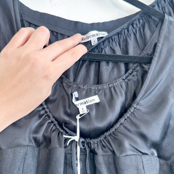 Reformation‎ | Evy 100% Linen Corset Top & Pleated Mini Skirt Set in Black - Picture 12 of 12